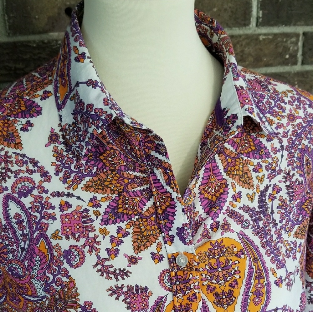 Silk blend paisley multi-colored button up shirt